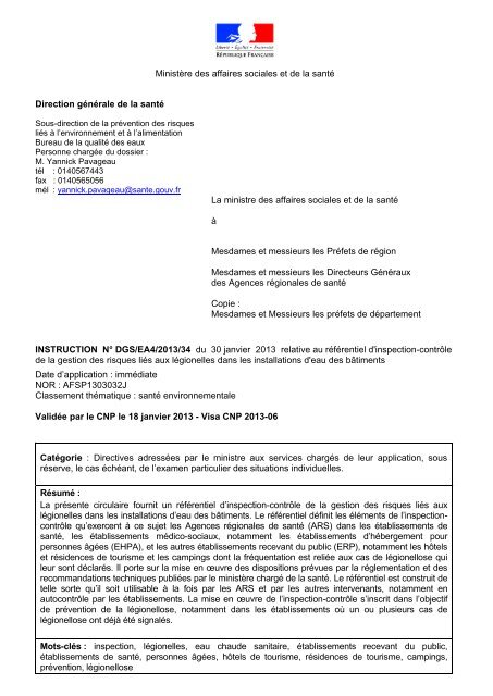INSTRUCTION NÂ° DGS/EA4/2013/34 du 30 ... - Circulaires.gouv.fr