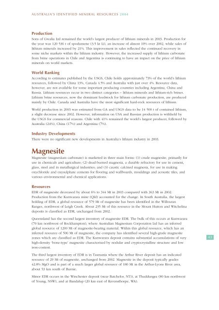 australia's identified mineral resources 2004 - Geoscience Australia