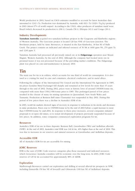 australia's identified mineral resources 2004 - Geoscience Australia