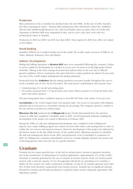 australia's identified mineral resources 2004 - Geoscience Australia