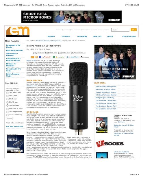 Mojave Audio MA-201 fet review | EM WRiter Eli Crews Reviews