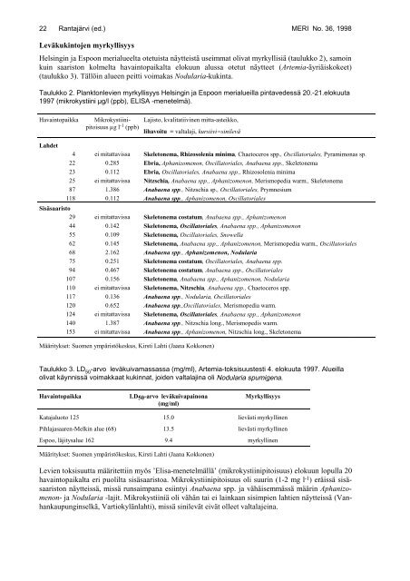 Leväkukintatilanne Suomen merialueilla ja varsinaisella Itämerellä