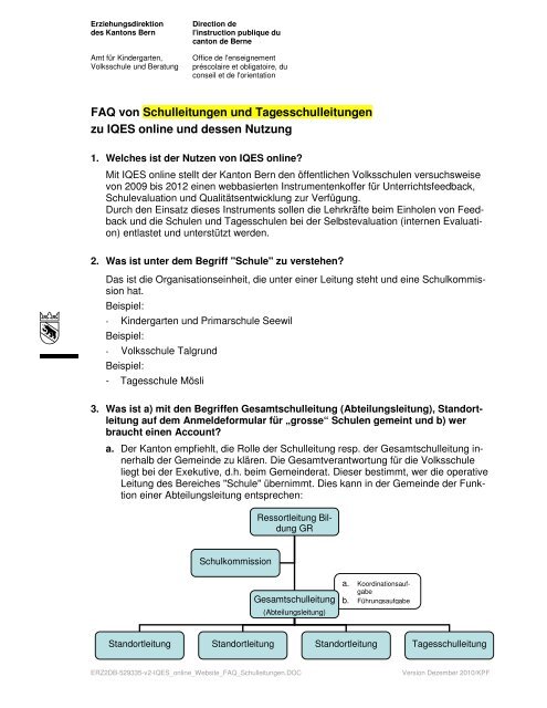 FAQ Schulleitungen und Tagesschulleitungen - IQES online