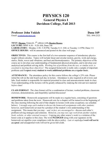 Course Syllabus - Davidson Physics - Davidson College