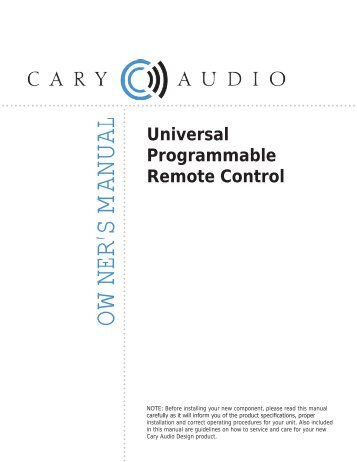 Universal Remote Manual - Cary Audio Design