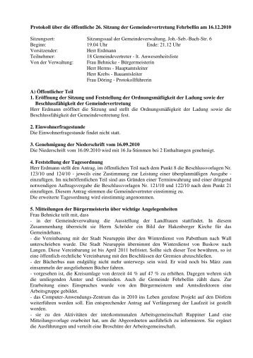 Protokoll Ã¼ber die Ã¶ffentliche 26. Sitzung der Gemeindevertretung ...