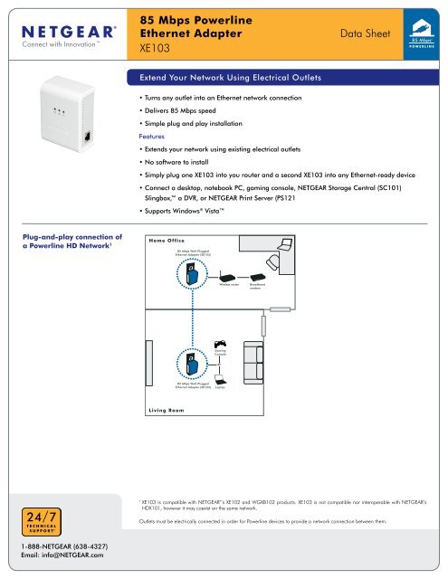 Netgear XE103 85 Mbps Wall-Plugged Ethernet Adapter Powerline 1 Port