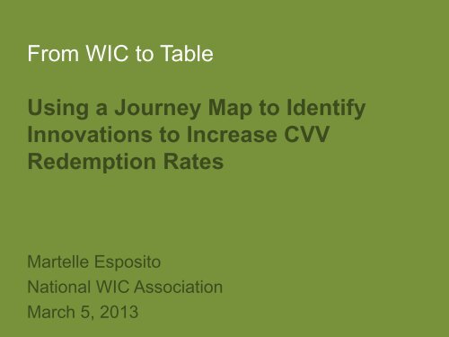 From WIC to Table Using a Journey Map to Identify Innovations to ...
