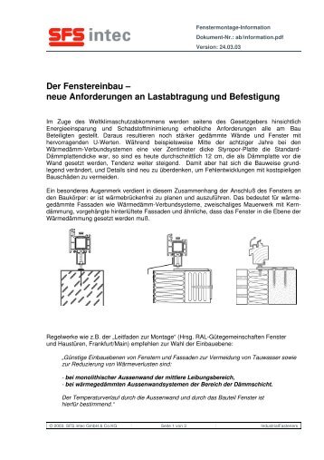 Fenstereinbau - neue Anforderungen an Lastabtagung und ... - Veka