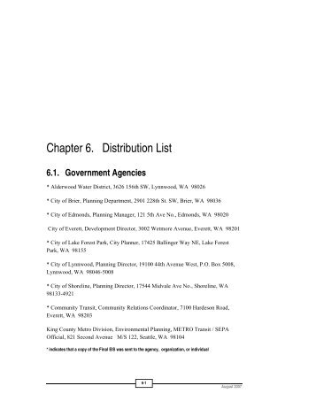 Chapter 6. Distribution List - City of Mountlake Terrace