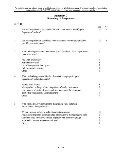 Value Statements - US Fire Administration