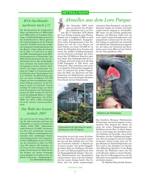 Papageien-Info aus dem Arndt-Verlag
