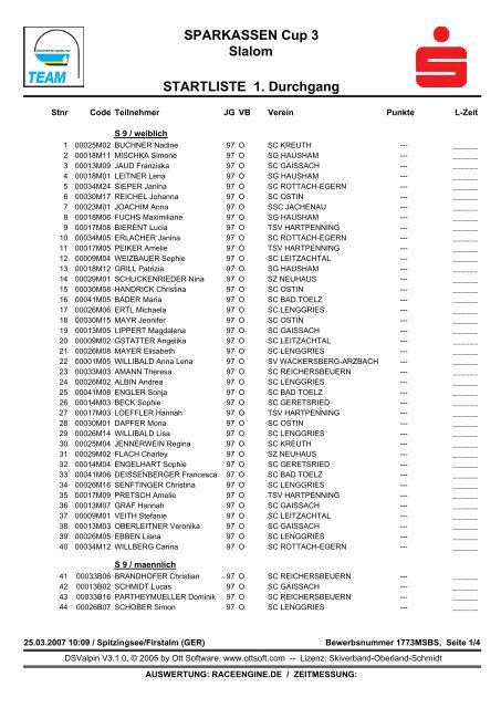 STARTLISTE 1. Durchgang SPARKASSEN Cup 3 ... - raceengine.de