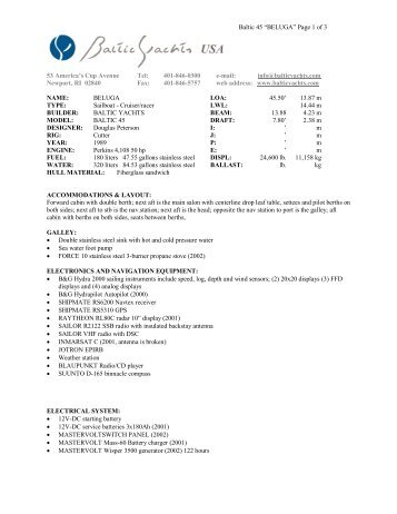 Specifications - Baltic Yachts