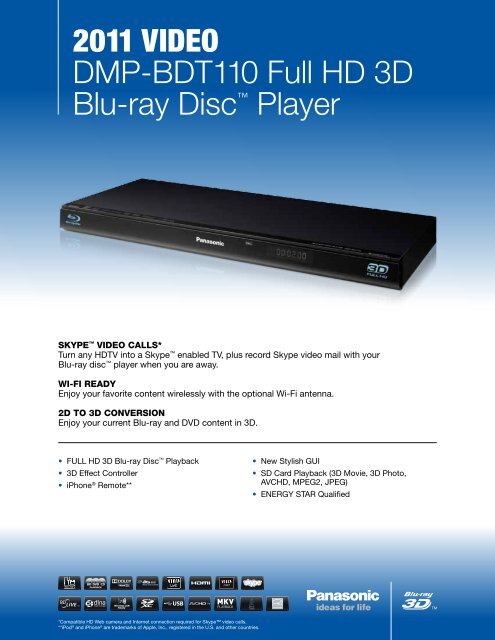 2011 VIDEO DMP-BDT110 Full HD 3D Blu-ray Disc ... - Panasonic