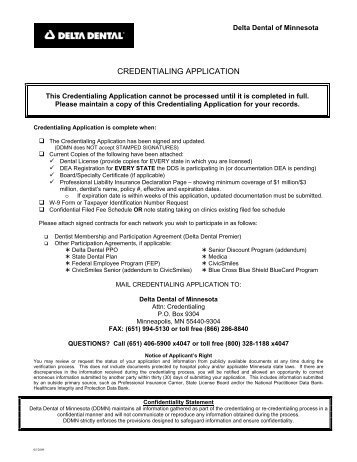 CREDENTIALING APPLICATION - Delta Dental Of Minnesota