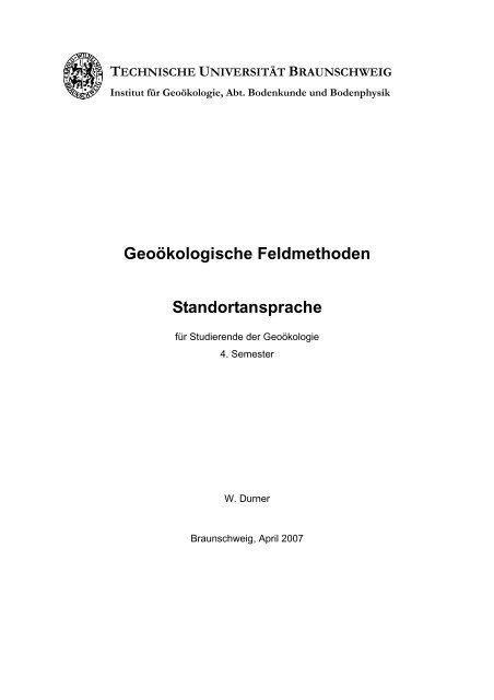 Geoökologische Feldmethoden Standortansprache