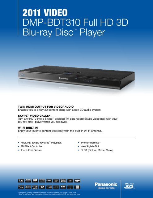 2011 VIDEO DMP-BDT310 Full HD 3D Blu-ray Disc ... - Panasonic