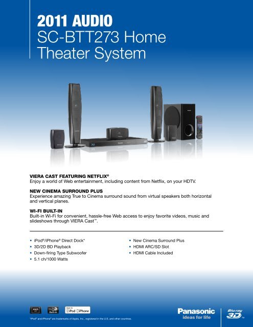 2011 AudiO SC-BTT273 Home Theater System - Panasonic