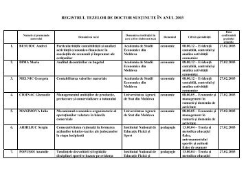 REGISTRUL TEZELOR DE DOCTOR SUSŢINUTE ÎN ANUL 2003