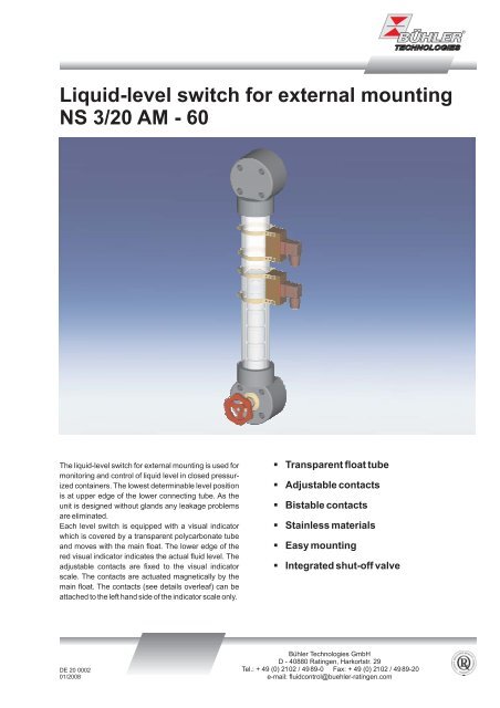 Liquid-level switch for external mounting NS 3/20 AM - 60 - Matelco