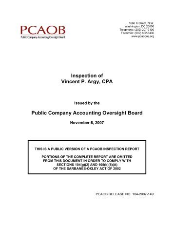PCAOB Inspection Report of Vincent P. Argy, CPA - Public Company ...