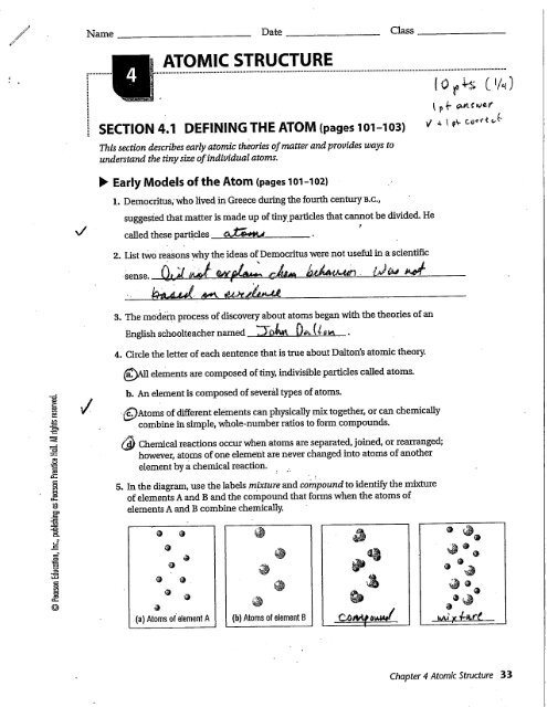 SECTION 4.1 DEFINING THE ATOM (pages 101-103)