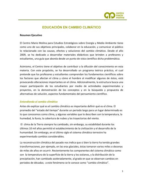 EDUCACIÓN EN CAMBIO CLIMÁTICO - Centro Mario Molina