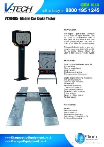 VT20465 - Mobile Car Brake Tester - V-Tech Garage Equipment