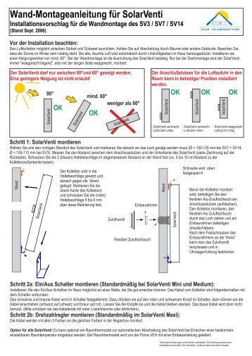 Wand-Montageanleitung für SolarVenti