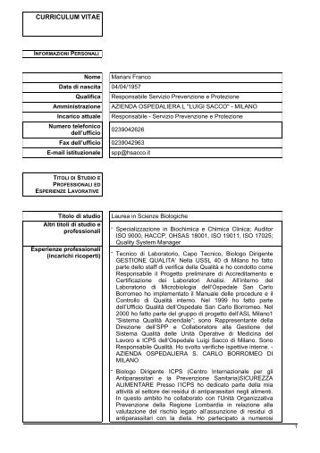 curriculum vitae - Ospedale Luigi Sacco