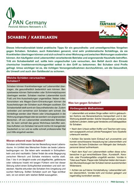 Informationsblatt Schaben / Kakerlaken - PAN Germany