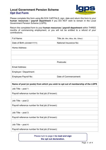 LGPS Opt Out Forms