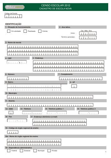 FormulÃ¡rio Cadastro de Escola Nova - Diretoria Regional de Ensino ...