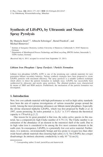 Synthesis of LiFePO4 by Ultrasonic and Nozzle Spray Pyrolysis