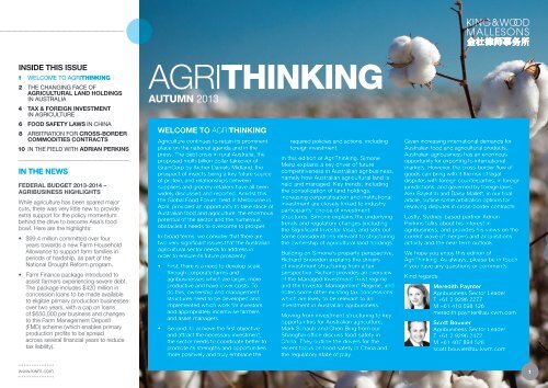 AgriThinking - Autumn 2013 - Mallesons