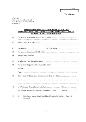 Death Claim Application - Form CL/A/04, Form VIII(New)