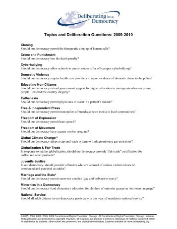 Topics and Deliberation Questions: 2009-2010 - Deliberating in a ...