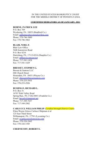 Court "Certified" Mediator List - Middle District of Pennsylvania