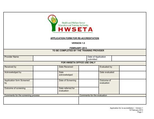 Application Form For RE-Accreditation February 2013