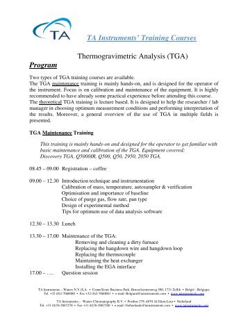 TA Instruments' Training Courses Thermogravimetric Analysis (TGA ...