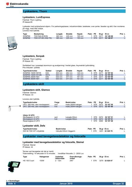 Lyskastere, strÃ¸mskinner, down-/spotlight - Elektroskandia