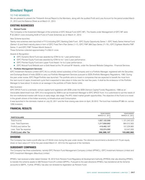 IDFC ASSET MANAGEMENT COMPANY LIMITED - IDFC Mutual Fund