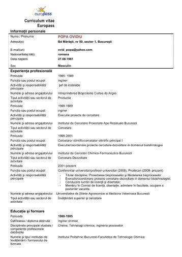 Curriculum vitae Europass - Facultatea de Biotehnologii ...