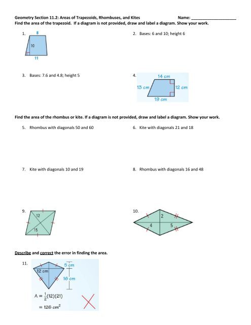 Geometry Section 11.2: Areas of Trapezoids, Rhombuses, and Kites ...