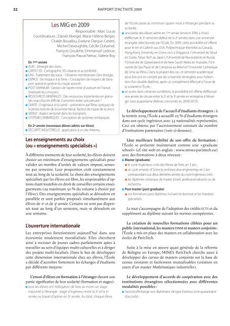 rapport d'activitÃ© 2009 - MINES ParisTech