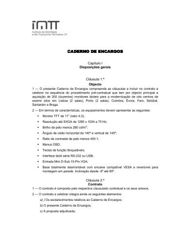 CADERNO DE ENCARGOS CADERNO DE ENCARGOS - IMTT