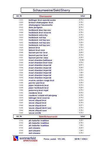 Schaumweine/Sekt/Sherry sommerfeld - Sommerfeld Spirituosen