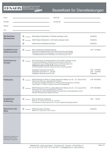 Bestellblatt für Dienstleistungen - Ornaris