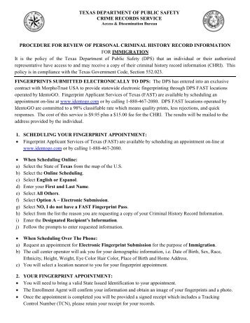 CHRI - Immigration - Texas Department of Public Safety